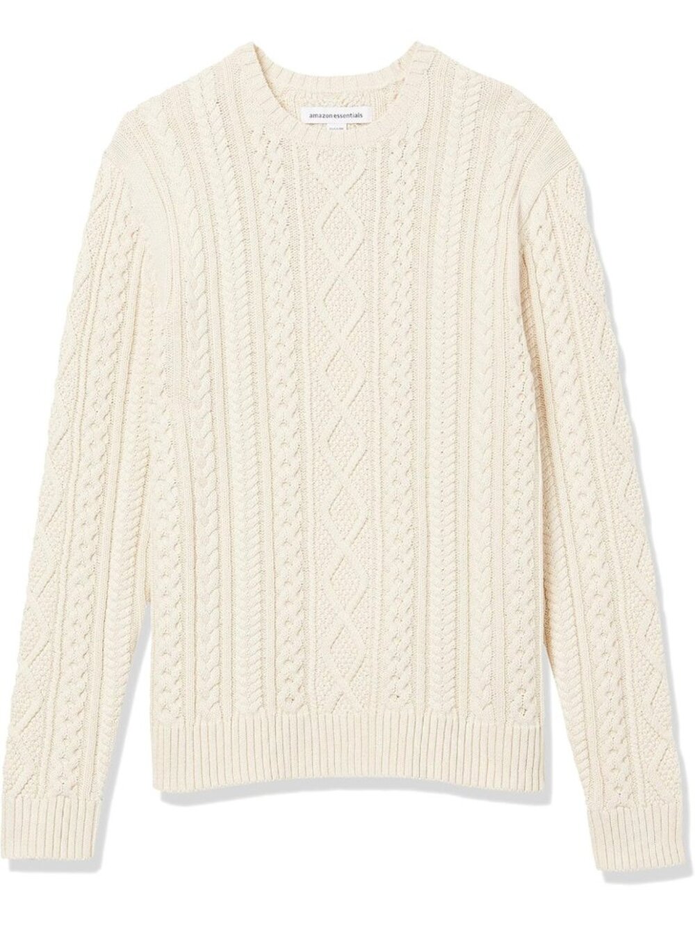 Cozy 100% Cotton Long-Sleeve Fisherman Cable Knit Crewneck Sweater for Men